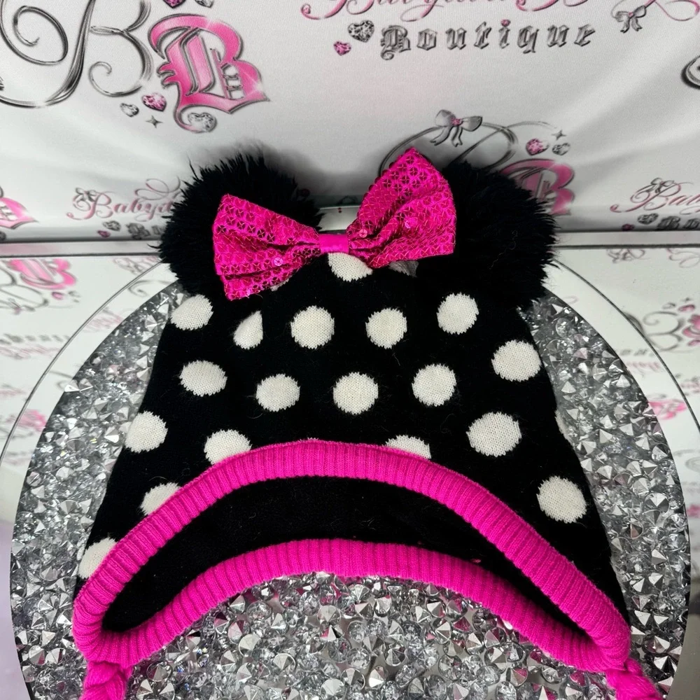 Disney hat touque bow ribbon 🎀 ears Minnie Mouse Polka Dot Hat Pink Accents